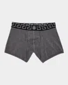 Versace Greca Jersey Boxers In 2ef50 Grey Melangeblack Silver