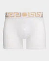 Versace Greca Border Elastic Waistband Trunks In A81h White-greek Gold