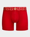 Versace Greek Key Low-rise Trunks In Rouge