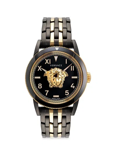 Versace Men's Palazzo Two-tone Matte Stainless Steel Greca Bracelet Watch In Black
