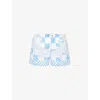 VERSACE VERSACE MEN'S PASTEL BLUE+WHITE+SILVER CHECK-PATTERNED LOW-RISE SWIM SHORTS