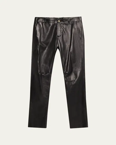 Versace Men's Plonge Leather Pants In Black