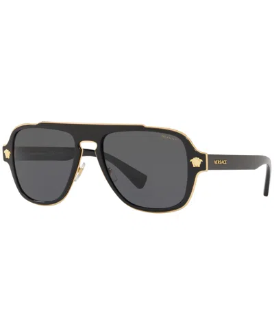Versace Men's Polarized Sunglasses, Ve2199 In Black,polar Grey