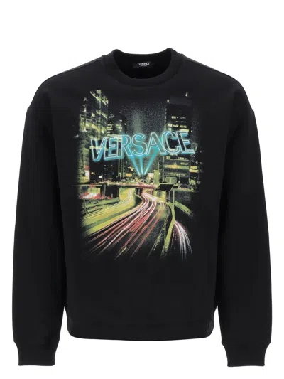 VERSACE MEN'S PRINTED COTTON CREW-NECK SWEATSHIRT