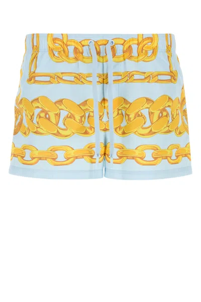 Versace Men Printed Polyester Swimming Shorts In Blue