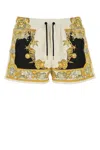 Versace Mid-length Swim Shorts With Decorative Print And Elastic Waistband In Neutral