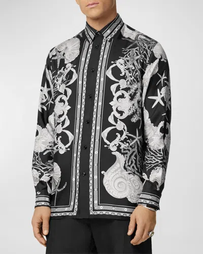 VERSACE MEN'S PRINTED SILK BUTTON-DOWN SHIRT