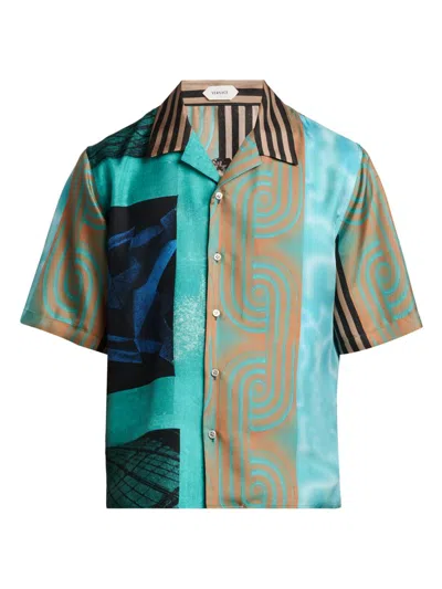 VERSACE MEN'S PRINTED SILK CAMP SHIRT