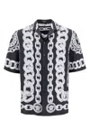 Versace Black And White Bowling Shirt With Cuban Collar And All-over Chain-link Print In Silk Man In Black