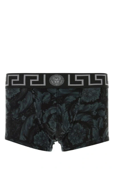 Versace Men Printed Stretch Cotton Boxer In Multicolor