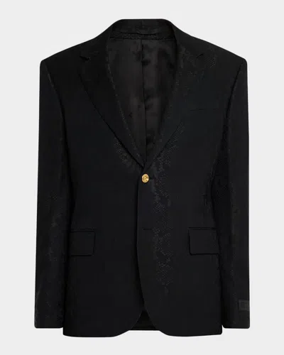 Versace Men's Python-jacquard Wool-blend Blazer In Black