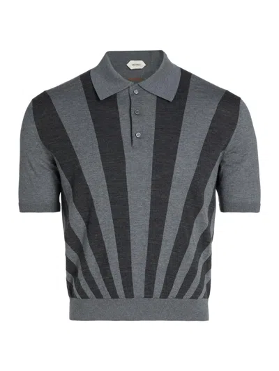 Versace Men's Rays Intarsia-knit Polo Shirt In Gray