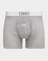 Versace Men's Ribbed Cotton Logo Boxer Briefs In Grey Melanges
