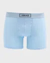 Versace Men's Ribbed Cotton Logo Boxer Briefs In Pastel Blue
