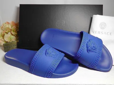 Pre-owned Versace Men's Royal Blue Medusa Rubber Slide Sandal Size 11us / 44eur$375nib