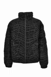 Versace Men S Short Down Jacket With All-over Logo In Black
