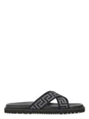 Versace Greca Jacquard Flat Slides In Black