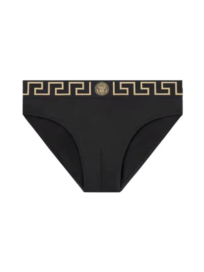 Versace Men Sea Panties With Greek Border In Black