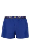 Versace Blue Swim Shorts With Elastic Waist With Greca Motif In Tech Fabric Man In Blue