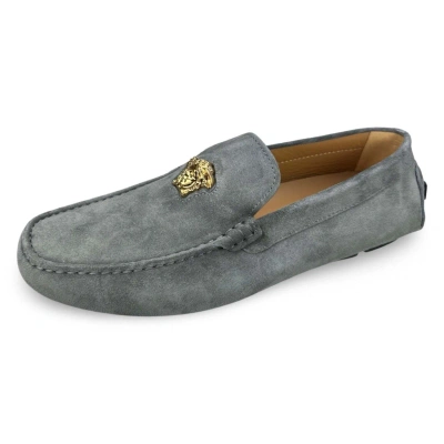 Pre-owned Versace Men's Shoes Medusa Ornament Driver In Gray