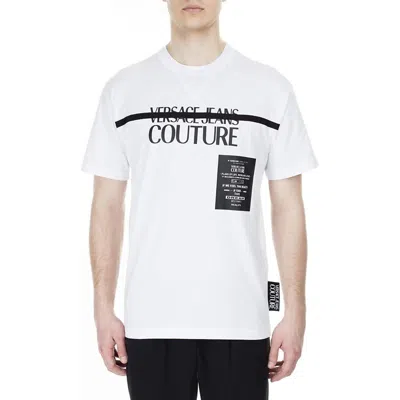 Versace Men Short Sleeve Crew Neck Logo T-shirt In White