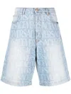 Versace Patterned Mid-rise Denim Shorts With Belt Loops In Denim