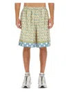 Versace Silk Bermuda Shorts With All-over Logo In Multicolour