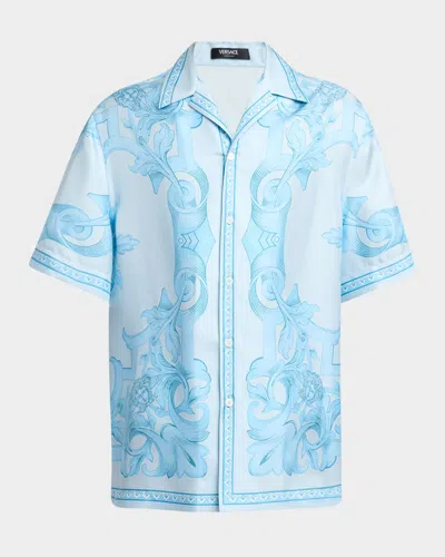 Versace Men's Silk Barocco Short-sleeve Shirt