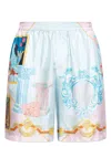 Versace Silk Twill Shorts With Vibrant Classical Motifs In Multicolour