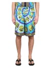 Versace Le Maschere Print Silk Shorts In Green