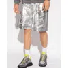 Versace Men's Silver Baroque Print Silk Twill Shorts In Silver Tone/black