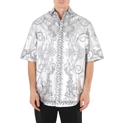Versace Men's Silver / Black Silver Baroque Silk Shirt In Silver Tone/black