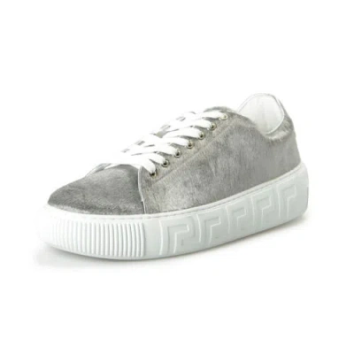 Pre-owned Versace Men's Silver Gray Pony Hair Leather Sneakers Shoes Us 10 It 43