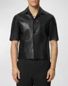 VERSACE MEN'S SMOOTH LEATHER CAMP SHIRT
