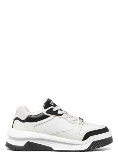 VERSACE MEN'S SNEAKER CALF LEATHER SUEDE FABRIC