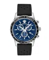 Versace Men's Sport Chrono Silver Stainless Steel And Leather Strap Watch, 44mm In Black,blue