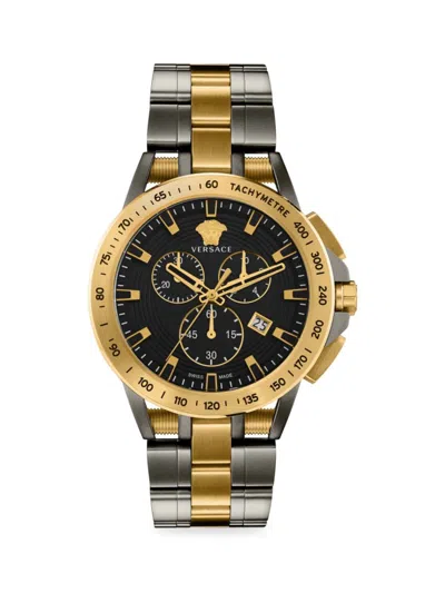 Versace Men's Sport Tech 45mm Two Tone Stainless Steel Chronograph Bracelet Watch In Black