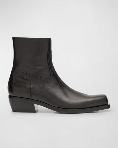 VERSACE MEN'S SQUARE-TOE LEATHER ANKLE BOOTS