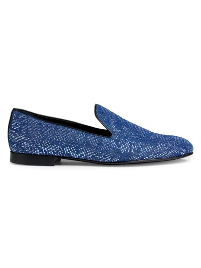 Versace Men's Stone-embellished Smocking Slippers In Blue