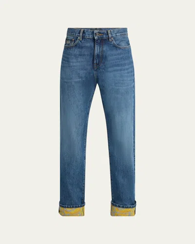 VERSACE MEN'S STONEWASHED BAROCCO-CUFF JEANS