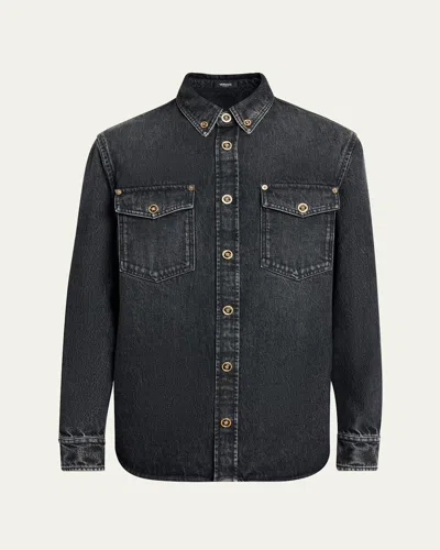 VERSACE MEN'S STONEWASHED DENIM OVERSHIRT
