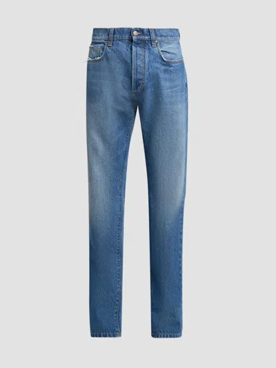 Versace Men's Stone-washed Rigid Straight Jeans In Light Blue