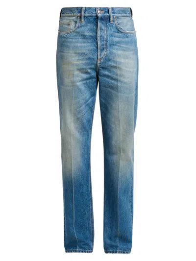 Versace Men's Straight-leg Stone-washed Jeans In Blue