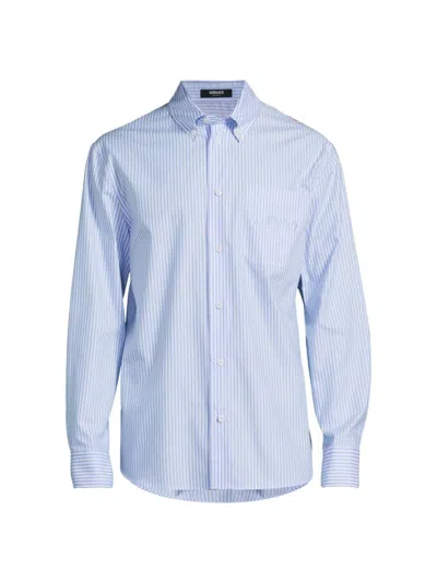Versace Men's Striped Cotton Button-down Shirt In Blue