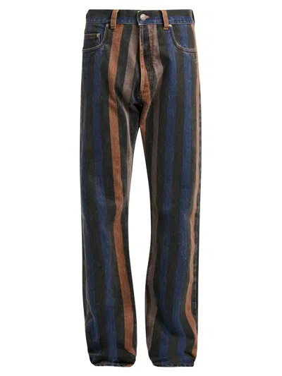VERSACE MEN'S STRIPED COTTON STRAIGHT-LEG JEANS