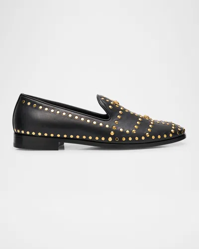 Versace Studded Medusa Leather Loafers In Black
