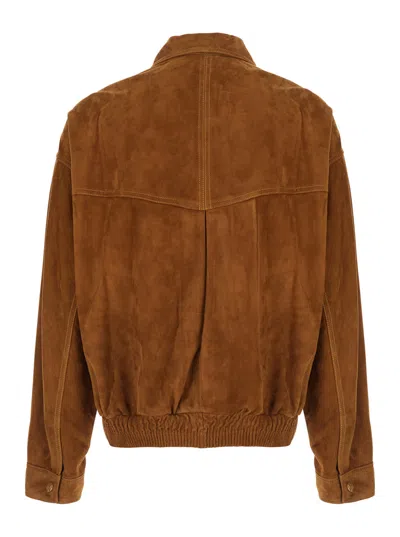 Versace Men's Suede Jacket With Classic Collar & Jewel Button Detail In Brown