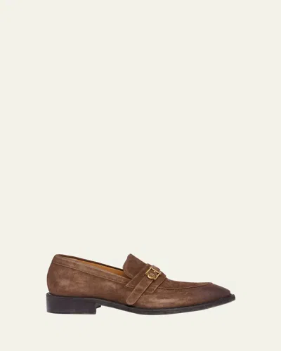 VERSACE MEN'S SUEDE LA MEDUSA BUCKLE LOAFERS