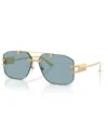 Versace Gold Damier Plaque Sunglasses In Gold,blue