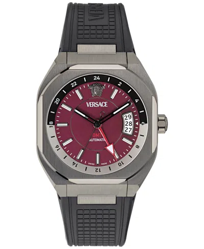 Versace Men's Swiss Automatic V-contempo Gmt Black Tpu Strap Watch 40x48mm In Gun